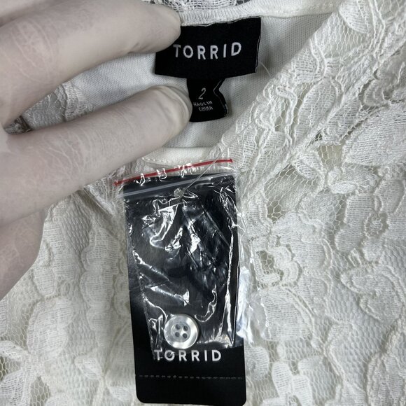 Torrid 2X NWT Womens White Lace Overlay Button-Front Shirt Dress Roll Tab Sleeve - Picture 13 of 16